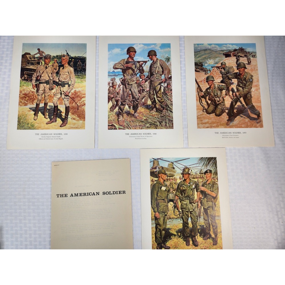Vintage The American Soldier Prints (4) 9" x 13" Military Chief Of Military Hist